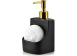 Vilde Dispenser Di Detersivo Con Porta-Spugna E Spugna Dosatore Di Sapone Da Cucina In Ceramica Nero 400 Ml