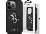 Guess Guhcp13Lsa4Gsbk Custodia Rigida Per Iphone 13 Pro/13 6.1 Nero/Nero Saffiano 4G Logo In Metallo