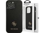 Guess Guhcp13Lps4Mk Custodia Rigida Nera/Nera Per Iphone 13 Pro / 13 6.1 Saffiano 4G Logo In Metallo Piccolo