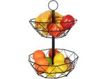 Moderno Cesto Portafrutta A Due Livelli In Metallo Nero Per Cucina