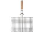 Cestino Barbecue Universale In Metallo Cromato Con Manico In Legno