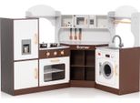 Cucina Da Gioco Ad Angolo Costway, Cucina Per Bambini Con Luci E Suoni, Cucina Da Gioco Per Bambini Con Lavello, Gelatiera, Forno, Pentole, Cucina Giocattolo In Legno Per Bambini Da 3 Anni (Marrone)