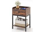 Comodino Costway Con Stazione Di Ricarica, Porte Usb, Cassetto, Tavolino Marrone