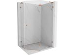 Mexen Lunar L Cabina Doccia Pentagonale A Battente Destra 100 X 80 Cm, Trasparente, Rame Spazzolato - 831L-100P-080L-65-00-P