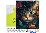 Oh Art! Paint By Numbers Animals - Cat Flowers 50X40 Cm - Set Fai Da Te Tela Con Telaio, 28 Colori Acrilici, 3 Pennelli E Accessori - Adulti E Bambini