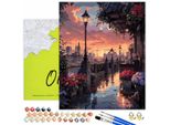 Oh Art! Dipingere Con I Numeri Paesaggio - Città Al Tramonto 50 X 40 Cm - Set Fai Da Te Su Tela Con Telaio, Colori Acrilici, 3 Pennelli E Accessori