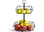 Cesto Di Frutta Nero A Due Livelli In Stile Loft
