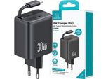 Usams ŁAd. Siec. 1Xusb-C Ze Zwijanymkablem Usb-C Retrattile Pd+Qc 30W Gan Ricarica Rapida Czarny/Nero Serie Yc Cc241Tc01 (Us-Cc241)