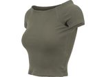 DáMské TričKo Urban Classics Ladies Off Shoulder Rib Tee Olive - Xs