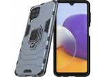 Anello Armatura Custodia Ibrida Corazzata + Supporto Magnetico Samsung Galaxy A22 4G Blu