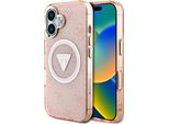 Etui Guess Iml Metal Glitter 4G Circle Triangle Magsafe Do Iphone 16 RóżOwy