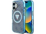 Etui Guess Iml Metal Glitter 4G Circle Triangle Magsafe Do Iphone 16 Niebieski