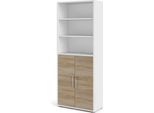 Prisme Scaffale Da Ufficio Alto 2 Ante E 2 Ripiani Bianco, Decoro Rovere