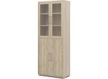 Mobile Da Ufficio Prisme Con 2 Ante In Vetro E 2 Ante In Legno Decoro Rovere