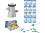 Ways - Cura Della Piscina - Set Di Manutenzione Deluxe & Pompa Filtro 1250 L/U & 12 Filtri Tipo H & Spazzola Ways