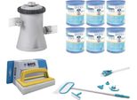 Ways - Cura Della Piscina - Set Di Manutenzione Deluxe & Pompa Filtro 1250 L/U & 6 Filtri Tipo H & Spazzola Ways