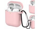 Custodia Per Airpods 2 / Airpods 1 Custodia Per Cuffie In Silicone Morbido + Clip A Moschettone Rosa (Custodia D)