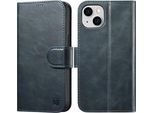 Icarer Olio Cera Portafoglio 2In1 Custodia In Pelle Per Iphone 14 Con Patta Anti-Rfid Blu (Wmi14220721-Bu)