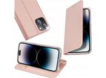 Custodia Per Iphone 15 Plus Con Patta E Portafoglio Dux Ducis Skin Pro - Rosa