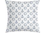 Abakuhaus Federa Per Cuscino Anker, Timone Icone Marittime Ispirazione Nautica Motivo Monocromatico Ripetitivo, 45 X 45 Cm, Blu Navy Bianco