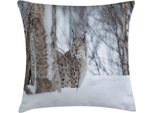 Abakuhaus Federa Per Cuscino Con Animali, Lince Europea Snowy Cold Forest Norvegia Animale Nordico Di Punta, 45 X 45 Cm, Marrone Chiaro Bianco
