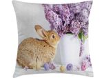 Abakuhaus Federa Per Cuscino Conconiglietto Pasquale, Adorabile Coniglietto Pasquale Marrone Con Fiori Viola E Uova Colorate, Motivo Floreale Innocente, 50 X 50 Cm, Multicolore