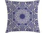 Abakuhaus Federa Per Cuscino Orientale, Motivo Culturale Indù Orientale, Rappresentazione Artistica Spiritualistica, 60 X 60 Cm, Blu E Crema