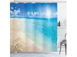 Tenda Da Doccia Da Spiaggia Abakuhaus, Sunny Summer Seashore Con Cielo Limpido, Conchiglie, Stelle Marine, Nuvole E Acqua, 175 X 180 Cm, Blu Acquamarina