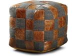 Sgabello Casa Padrino Grigio / Marrone 45 X 45 X H. 45 Cm - Sgabello A Forma Di Cubo In Vera Pelle - Poggiapiedi - Mobili Da Soggiorno