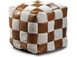 Sgabello Casa Padrino Bianco / Marrone 45 X 45 X H. 45 Cm - Sgabello A Forma Di Cubo In Vera Pelle - Poggiapiedi - Mobili Da Soggiorno
