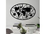 Wallity, Mappa Del Mondo 8-S V2, Decorazione Da Parete, Nero, Metallo, 40 X 62 Cm