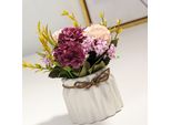 Fiori Artificiali Finti In Vaso Bouquet Di Ortensie Con Vaso Per La Decorazione Della Tavola Da Pranzo (Bianco)