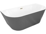 Mexen Oris Vasca Da Bagno Freestanding A Parete Scanalata 150 X 75 Cm, Bianca/Grigia, Troppopieno Dorato - 52871507562-50