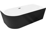 Mexen Silo Vasca Da Bagno Indipendente Angolare Destra Rigata 150 X 75 Cm, Bianca/Nera, Troppopieno Gun Gray Spazzolato