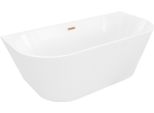 Mexen Oris Vasca Da Bagno Freestanding Addossata Rigata 170 X 80 Cm, Bianca, Troppopieno In Rame Spazzolato - 52871708000-65