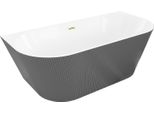 Mexen Oris Vasca Da Bagno Freestanding Scanalata A Parete 170 X 80 Cm, Bianca/Grigia, Troppopieno Dorato Spazzolato