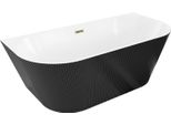 Mexen Oris Vasca Autoportante A Parete Scanalata 150 X 75 Cm, Bianca/Nera, Troppopieno Dorato - 52871507575-50