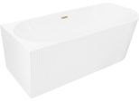 Mexen Silo Vasca Da Bagno Freestanding Angolare Sinistra Scanalata 150 X 75 Cm, Bianca, Troppopieno Oro Spazzolato