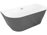 Mexen Oris Vasca Da Bagno Indipendente Addossata Rigata 150 X 75 Cm, Bianco/Grigio, Troppopieno Oro Rosa - 52871507562-60