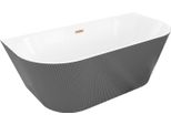 Mexen Oris Vasca Da Bagno Freestanding A Parete Scanalata 170 X 80 Cm, Bianca/Grigia, Troppopieno In Rame Spazzolato