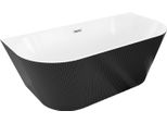 Mexen Oris Vasca Da Bagno Indipendente A Parete Scanalata 170 X 80 Cm, Bianca/Nera, Troppo Pieno Cromato - 52871708075-01