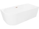 Mexen Silo Vasca Da Bagno Indipendente Angolare Destra Scanalata 150 X 75 Cm, Bianca, Troppopieno In Rame Spazzolato
