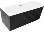 Mexen Silo Vasca Da Bagno Freestanding Ad Angolo Sinistra Scanalata 150 X 75 Cm, Bianca/Nera, Troppopieno Dorato