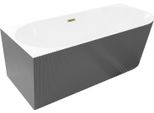 Mexen Silo Vasca Da Bagno Freestanding Angolare Sinistra Scanalata 170 X 80 Cm, Bianco/Grigio, Troppopieno Dorato