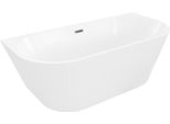 Mexen Oris Vasca Da Bagno Indipendente A Parete Scanalata 150 X 75 Cm, Bianca, Troppopieno Gun Gray Spazzolato - 52871507500-66