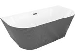 Mexen Oris Vasca Da Bagno Freestanding Contro Il Muro Scanalata 150 X 75 Cm, Bianca/Grigia, Troppo Pieno Nero - 52871507562-70