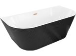 Mexen Oris Vasca Da Bagno Indipendente Addossata Rigata 150 X 75 Cm, Bianca/Nera, Troppopieno Rame Spazzolato - 52871507575-65