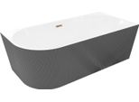 Mexen Silo Vasca Da Bagno Indipendente Angolare Destra Scanalata 150 X 75 Cm, Bianco/Grigio, Troppopieno Oro Rosa