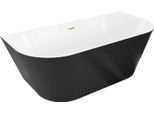 Mexen Oris Vasca Da Bagno Freestanding Addossata Zigrinata 150 X 75 Cm, Bianca/Nera, Troppo Pieno Oro Spazzolato