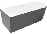 Mexen Silo Vasca Da Bagno Freestanding Angolare Sinistra Rigata 150 X 75 Cm, Bianca/Grigia, Troppopieno Dorato Spazzolato